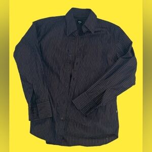 HUGO BOSS Dark Striped Button Down Shirt, FITTED, MENS SIZE L